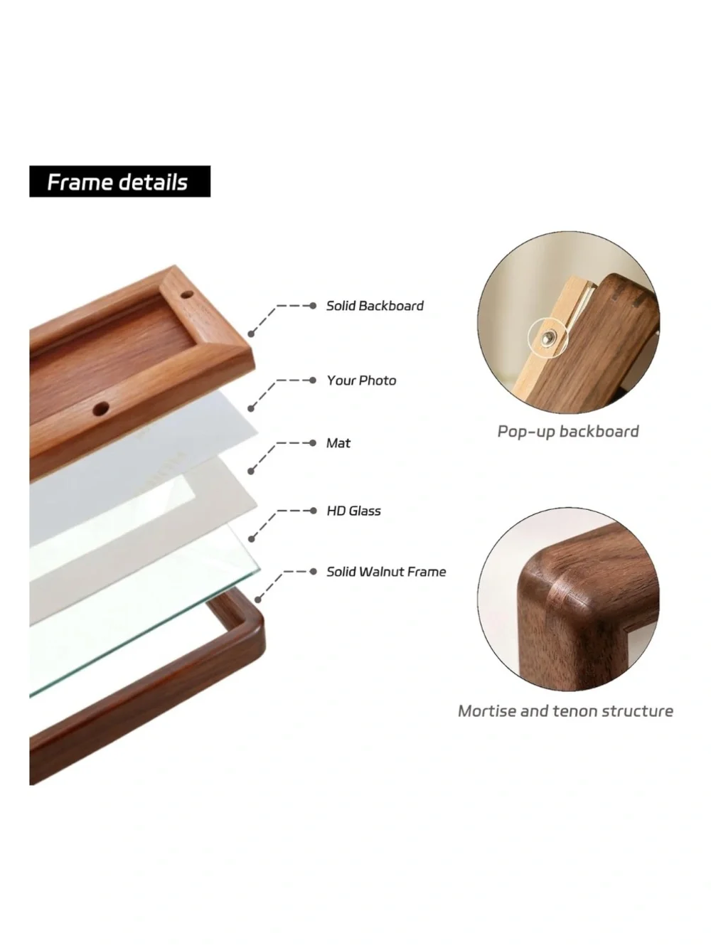 Wood & Glass Picture Frame 8x10” for Wall or Tabletop WALNUT